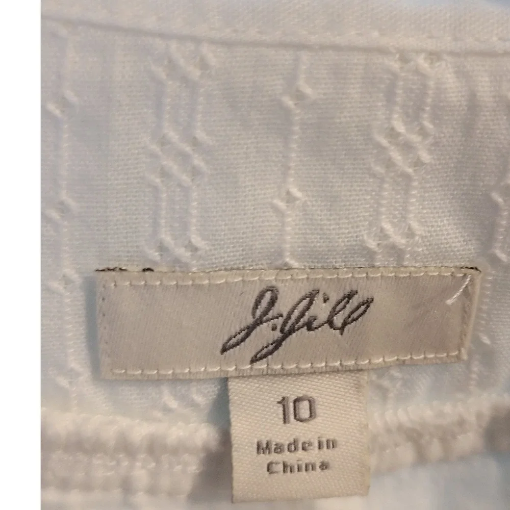 J. Jill White Eyelet Blazer Jacket Single Button 3/4 Sleeve Peplum Hem Womens 10
